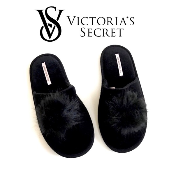 Victoria's Secret Shoes - Victoria Secret Black Pom Slippers
